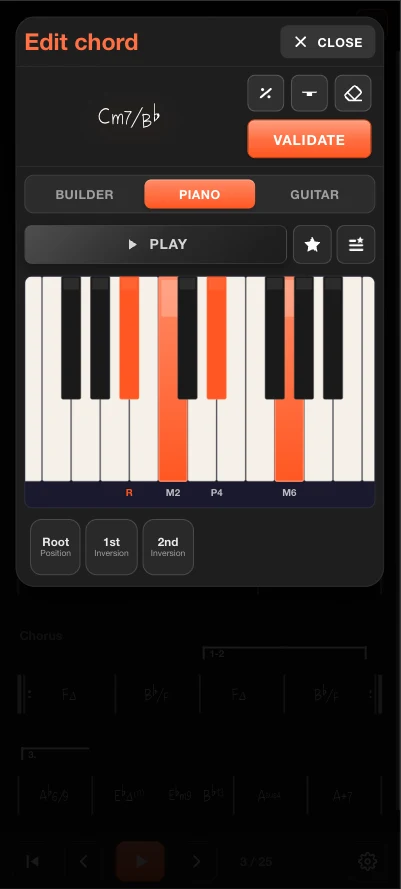 Chord entry on a virtual piano