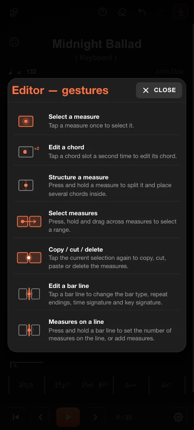 The editor's gesture cheat-sheet: select, edit, structure, copy, cut and paste