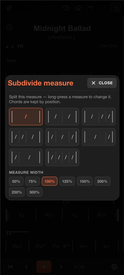 Subdividing a measure into several chords