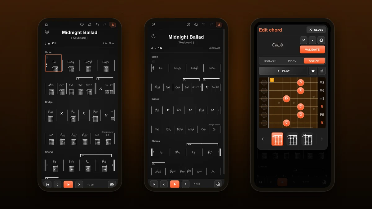 Chord Analyser's chord-chart editor on mobile