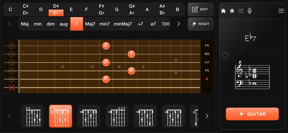 Guitar neck - chord positions