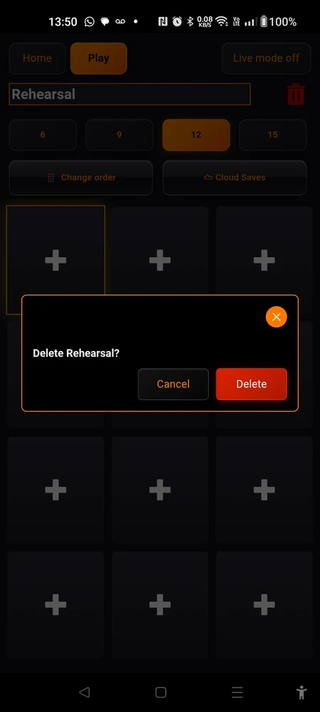The "Delete ...?" confirmation with the Cancel and Delete buttons