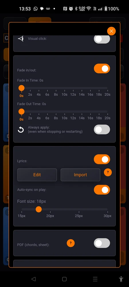 The Lyrics and PDF blocks, one on and one off