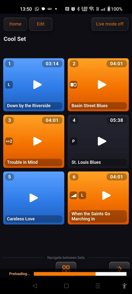 The Navigate between Sets row, showing the previous chevron, the four-square All sets button and the next chevron